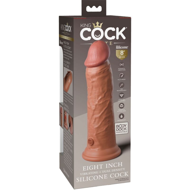 KING COCK - DILDO REALISTA ELITE VIBRADOR Y DE SILICONA 20,3 CM CARAMELO
