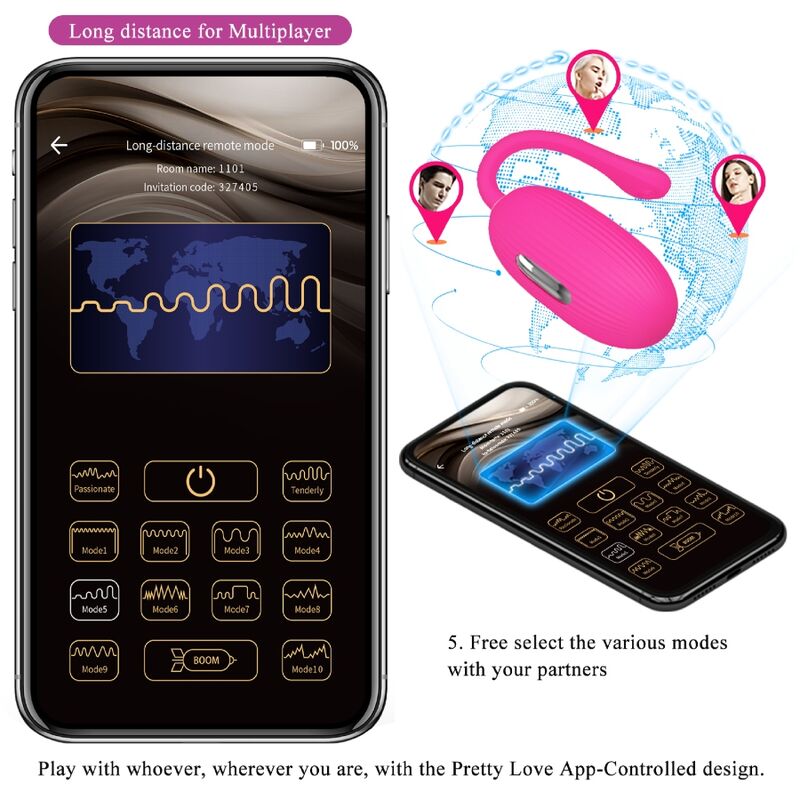 PRETTY LOVE - HUEVO VIBRADOR RECARGABLE DOREEN MAGENTA CON CONTROL REMOTO