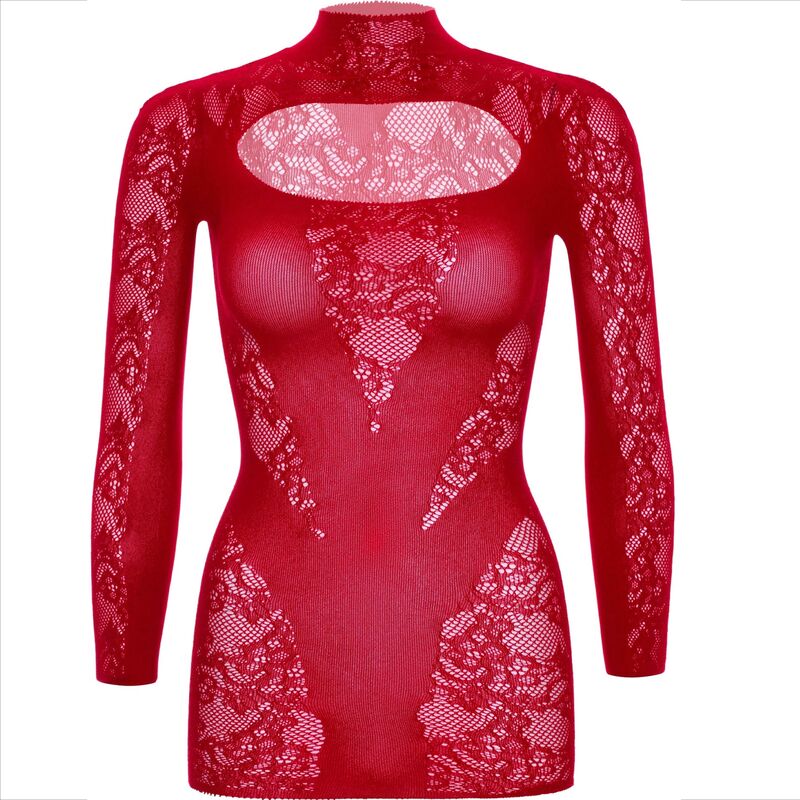 LEG AVENUE - MINIVESTIDO DE ENCAJE DE MANGA LARGA ROJO