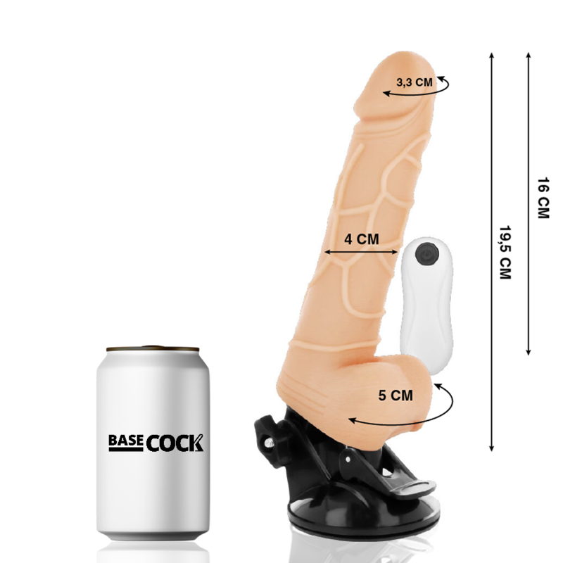 BASECOCK - VIBRADOR CONTROL REMOTO NEGRO REALISTA CON TESTICULOS 19.5 CM -O- 4 CM