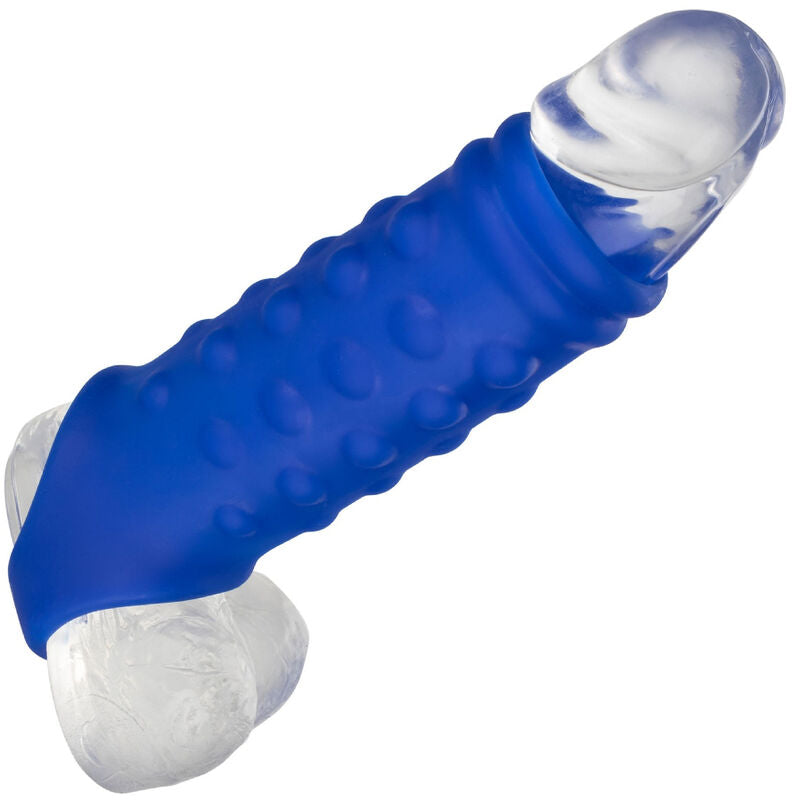 CALEXOTICS - FUNDA PARA PENE CON PERLAS DE SILICONA LÍQUIDA AZUL ALMIRANTE