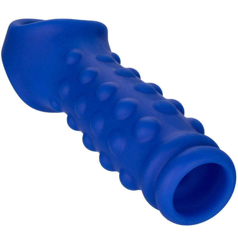 CALEXOTICS - FUNDA PARA PENE CON PERLAS DE SILICONA LÍQUIDA AZUL ALMIRANTE
