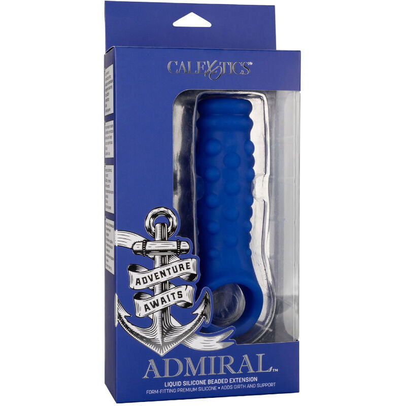 CALEXOTICS - FUNDA PARA PENE CON PERLAS DE SILICONA LÍQUIDA AZUL ALMIRANTE