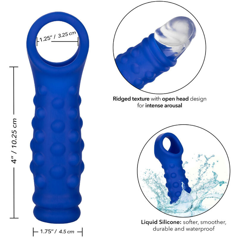CALEXOTICS - FUNDA PARA PENE CON PERLAS DE SILICONA LÍQUIDA AZUL ALMIRANTE