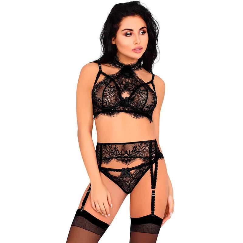 Livco Corsetti Fashion Majalesa Lc 90526 Soutien Gorge + Jarretière + Culotte Noir