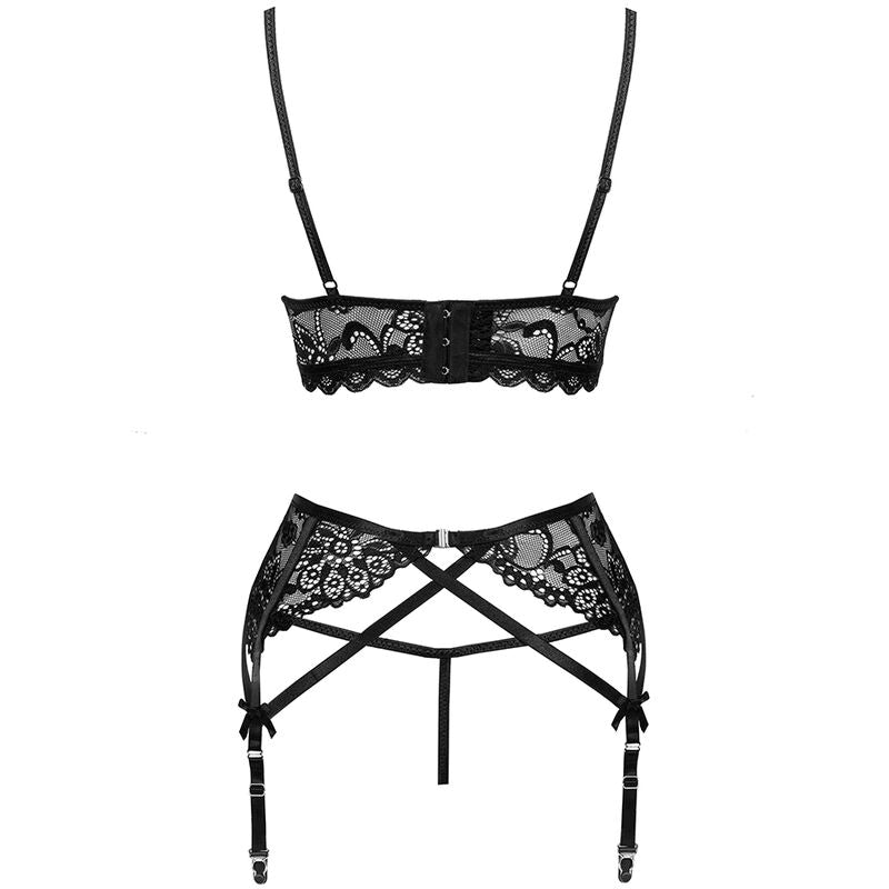 MODA LIVCO CORSETTI - MORIDAM LC 90552 SUJETADOR + LIGA + BRAGA NEGRO