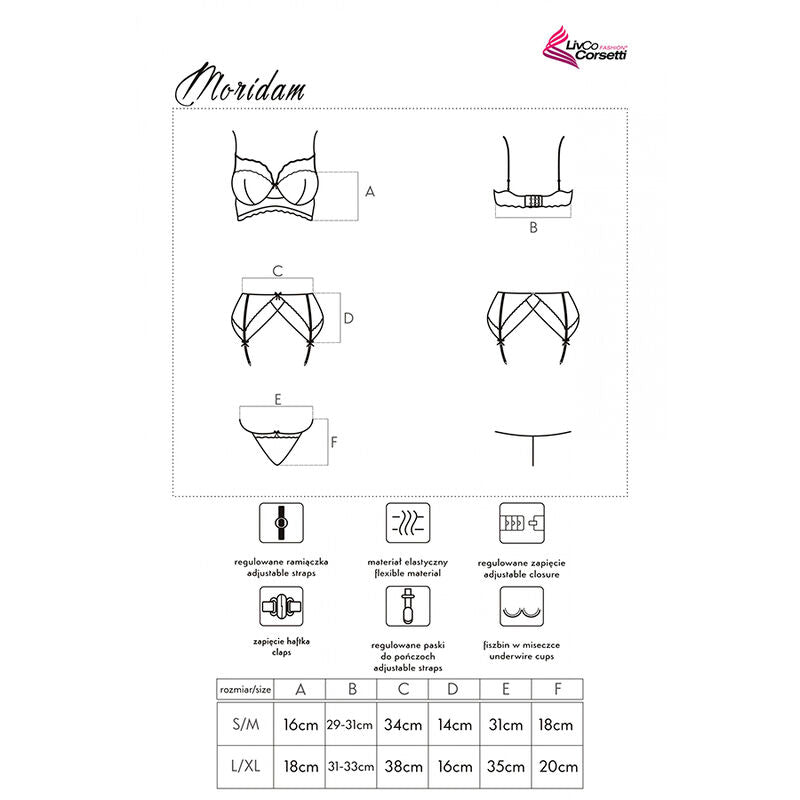 MODA LIVCO CORSETTI - MORIDAM LC 90552 SUJETADOR + LIGA + BRAGA NEGRO