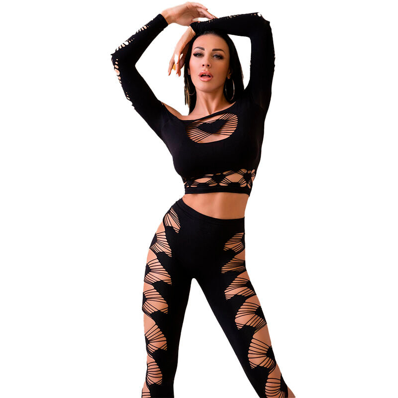 CHILIROSE - CR 4436 TOP Y LEGGINGS NEGRO S/L