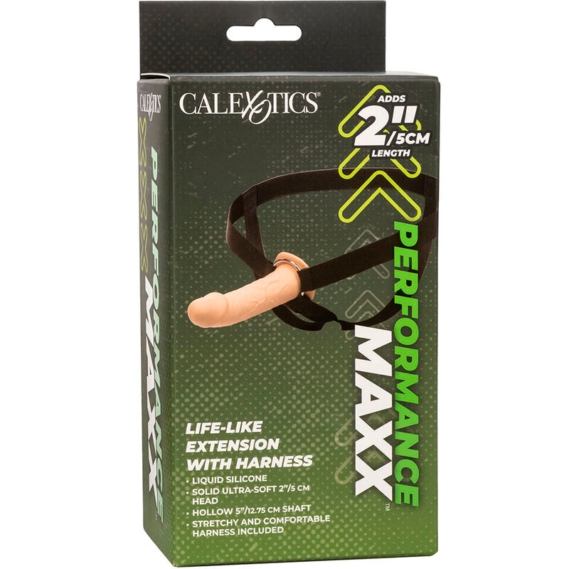 CALEXOTICS - EXTENSIÓN DE RENDIMIENTO REALISTA MAXX CON ARNÉS DE PIEL CLARA