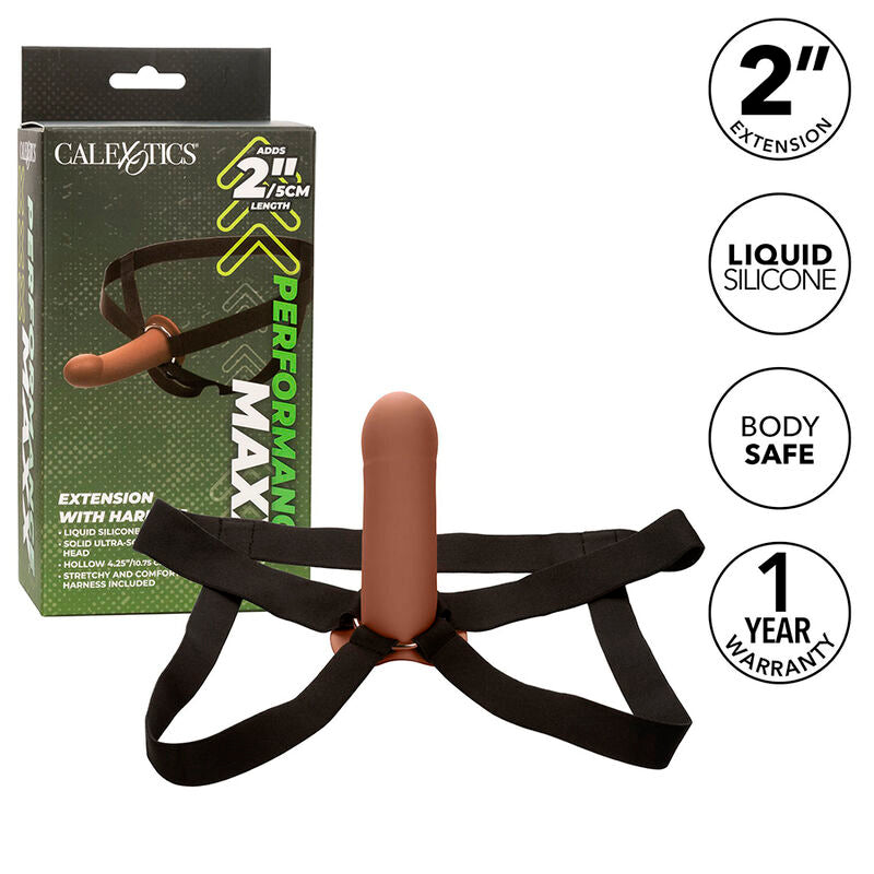 CALEXOTICS - EXTENSIÓN DE RENDIMIENTO MAXX CON ARNÉS DE PIEL MARRÓN