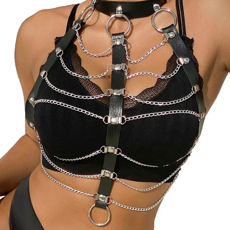 Subblime – Harnais Poitrine Chaîne S en Cuir Noir taille Unique