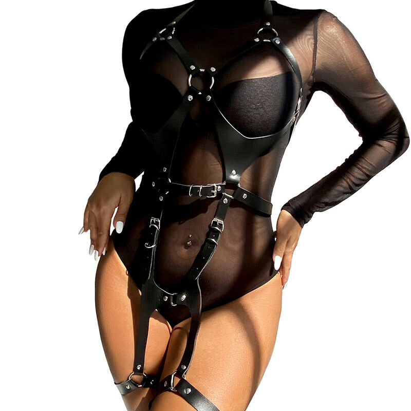SUBBLIME - ARNÉS COMPLETO CON HEBILLAS DE CUERO NEGRO TALLA ÚNICA