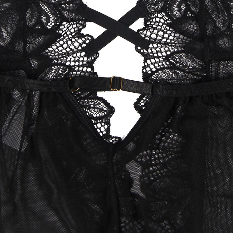 SUBBLIME - HALTER NECK TEDDY WITH OPEN BACK IN BLACK LACE S/M