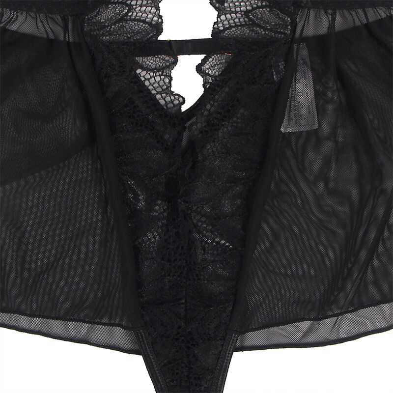 SUBBLIME - HALTER NECK TEDDY WITH OPEN BACK IN BLACK LACE S/M