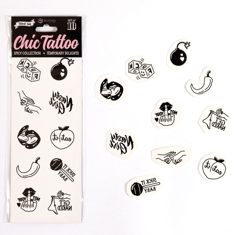 SECRET PLAY - LOT OF 10 TEMPORARY TATOUAGES SPICY COLLECTION