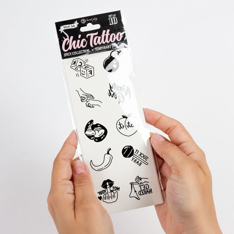 SECRET PLAY - LOT OF 10 TEMPORARY TATOUAGES SPICY COLLECTION