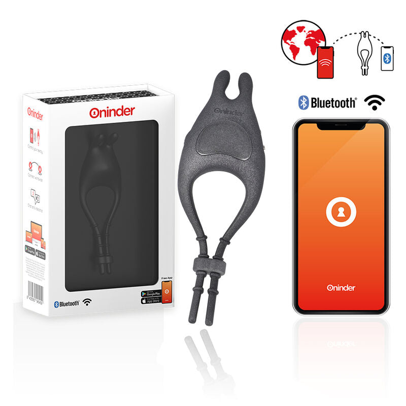 ONINDER - PAMPA ANILLO VIBRADOR RECARGABLE AJUSTABLE CON ESTIMULADOR DE CLÍTORIS DE 10 VELOCIDADES - APP GRATUITA