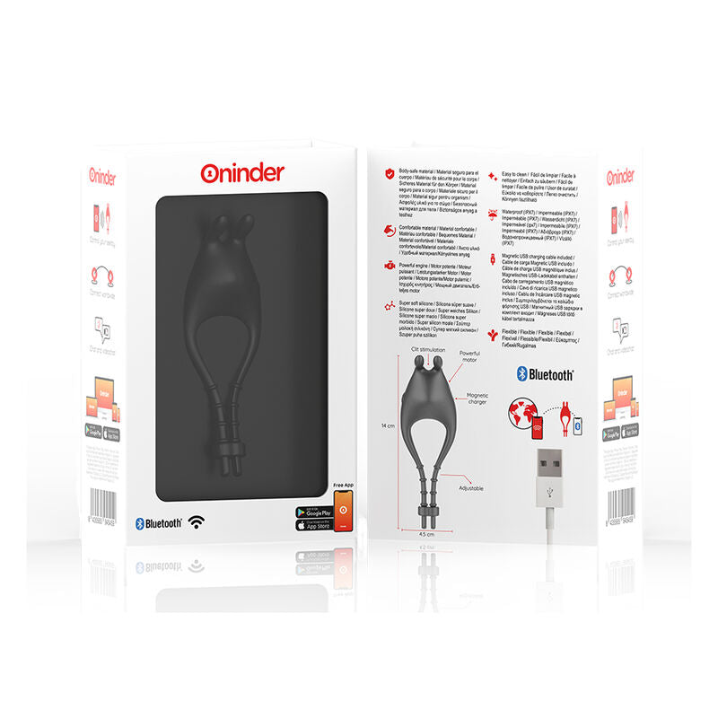ONINDER - PAMPA ANILLO VIBRADOR RECARGABLE AJUSTABLE CON ESTIMULADOR DE CLÍTORIS DE 10 VELOCIDADES - APP GRATUITA