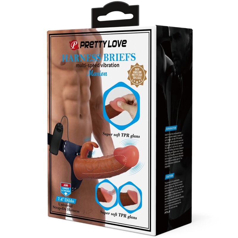 PRETTY LOVE - ARNÉS MARION UNIVERSAL BRIEFS CON DILDO VIBRADOR 19 CM MARRÓN