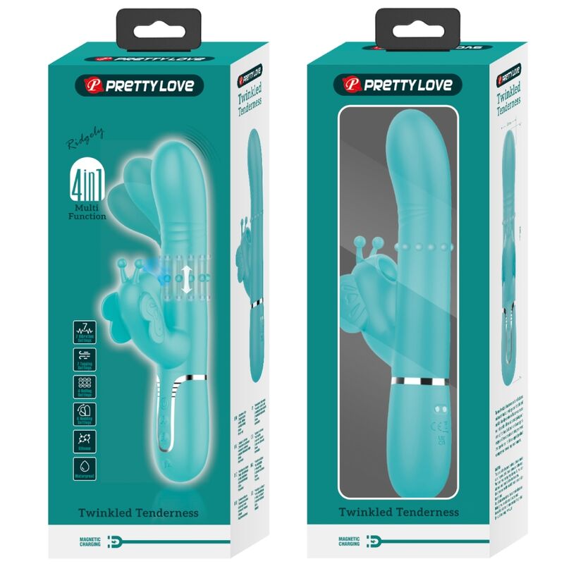 PRETTY LOVE - VIBRADOR CONEJO MULTIFUNCIONAL 4 EN 1 MARIPOSA VERDE AGUA