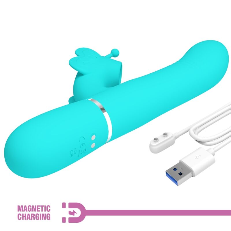 PRETTY LOVE - VIBRADOR CONEJO MULTIFUNCIONAL 4 EN 1 MARIPOSA VERDE AGUA