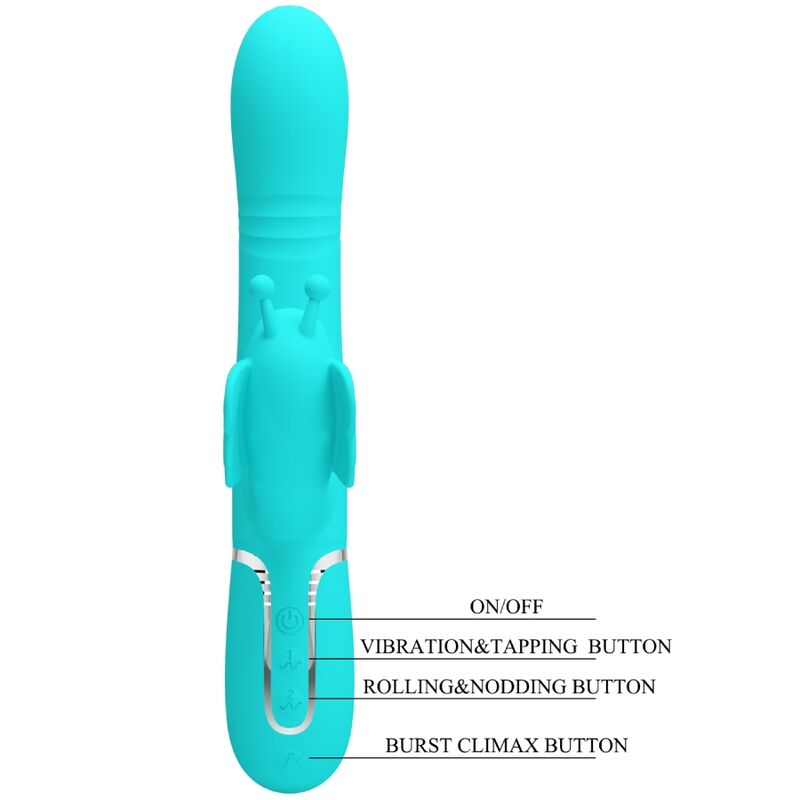 PRETTY LOVE - VIBRADOR CONEJO MULTIFUNCIONAL 4 EN 1 MARIPOSA VERDE AGUA