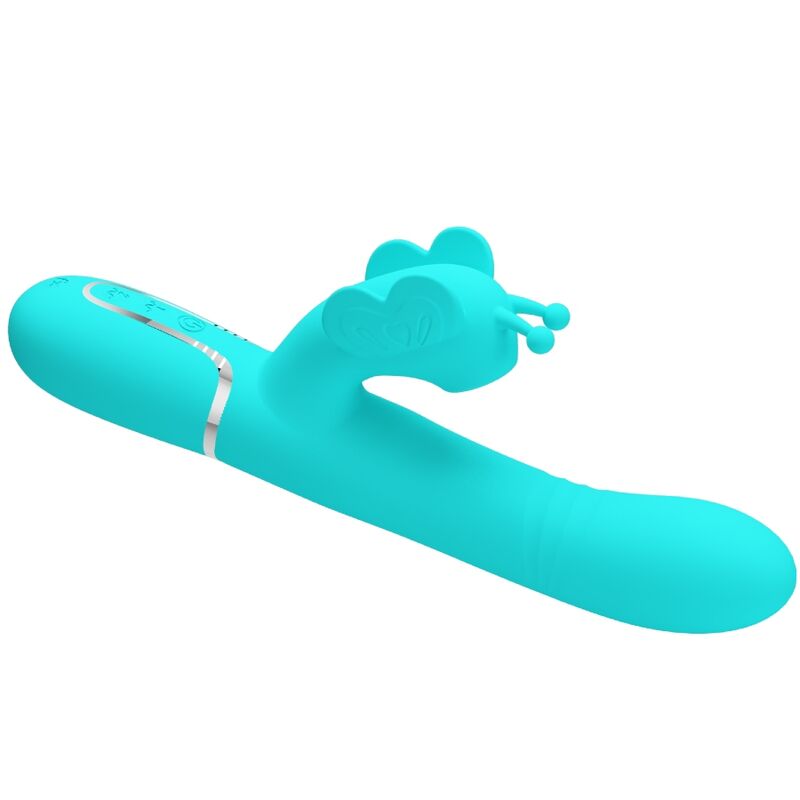 PRETTY LOVE - VIBRADOR CONEJO MULTIFUNCIONAL 4 EN 1 MARIPOSA VERDE AGUA