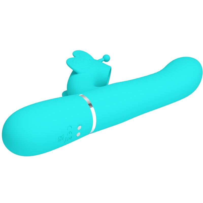 PRETTY LOVE - VIBRADOR CONEJO MULTIFUNCIONAL 4 EN 1 MARIPOSA VERDE AGUA