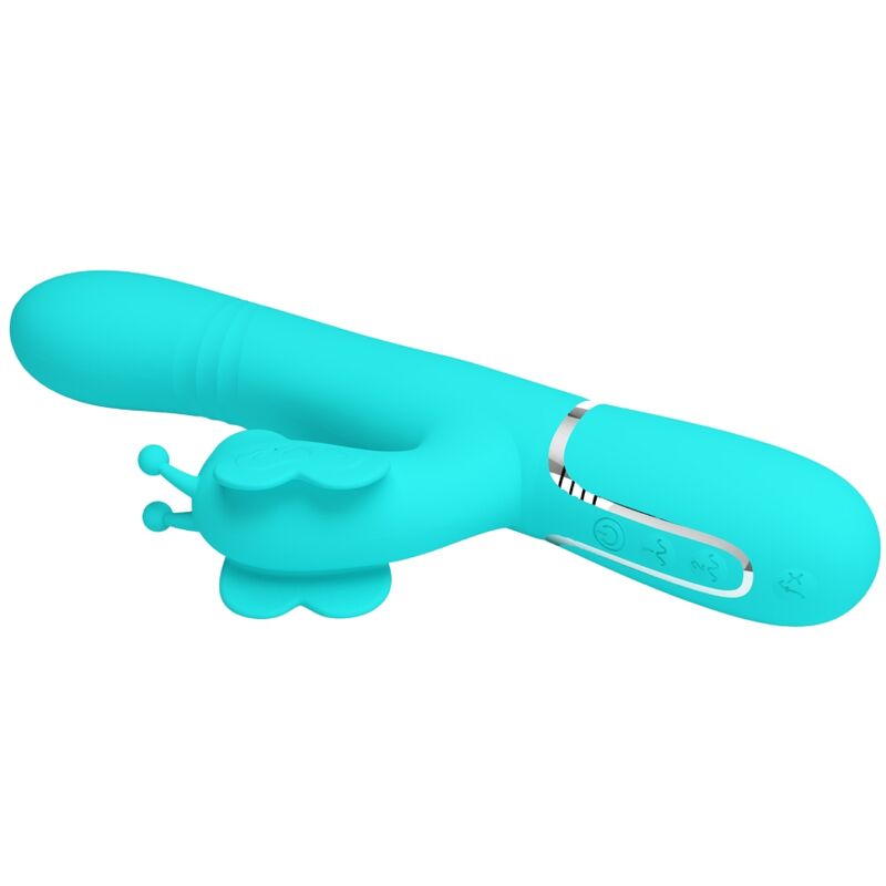 PRETTY LOVE - VIBRADOR CONEJO MULTIFUNCIONAL 4 EN 1 MARIPOSA VERDE AGUA
