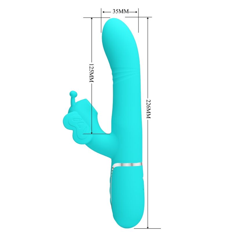 PRETTY LOVE - VIBRADOR CONEJO MULTIFUNCIONAL 4 EN 1 MARIPOSA VERDE AGUA