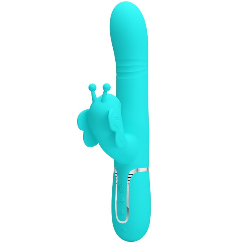 PRETTY LOVE - VIBRADOR CONEJO MULTIFUNCIONAL 4 EN 1 MARIPOSA VERDE AGUA
