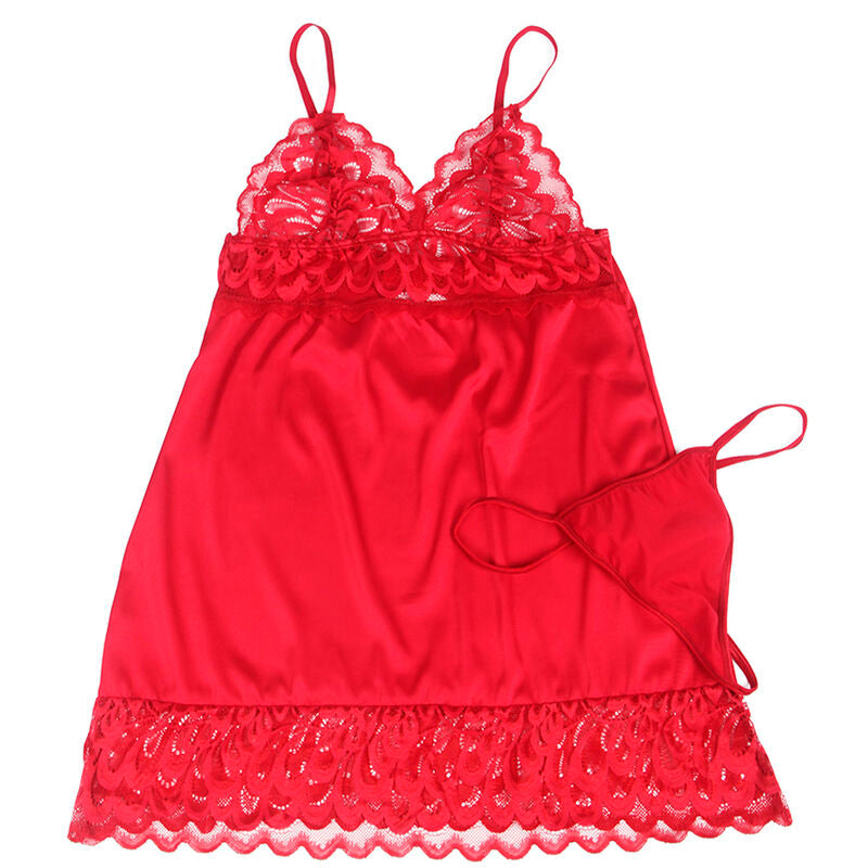 SUBBLIME - BABYDOLL DE SATÉN CON ENCAJE ROJO L/XL
