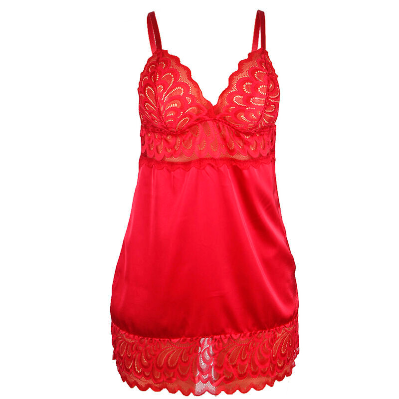SUBBLIME - BABYDOLL DE SATÉN CON ENCAJE ROJO L/XL
