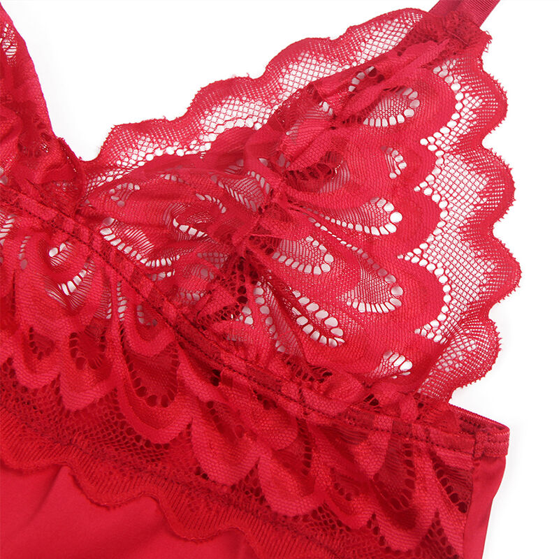 SUBBLIME - BABYDOLL DE SATÉN CON ENCAJE ROJO L/XL