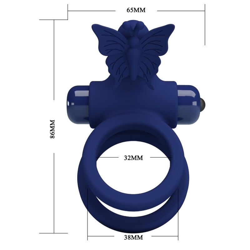 PRETTY LOVE - JAMELE ANILLO DOBLE CON VIBRACIÓN Y ESTIMULADOR MARIPOSA AZUL
