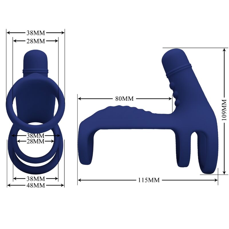 PRETTY LOVE - ANILLO VIBRADOR ELISH CON EXTENSIÓN AZUL