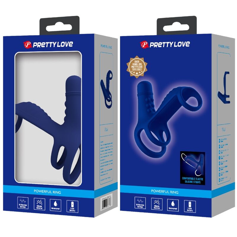 PRETTY LOVE - ANILLO VIBRADOR ELISH CON EXTENSIÓN AZUL