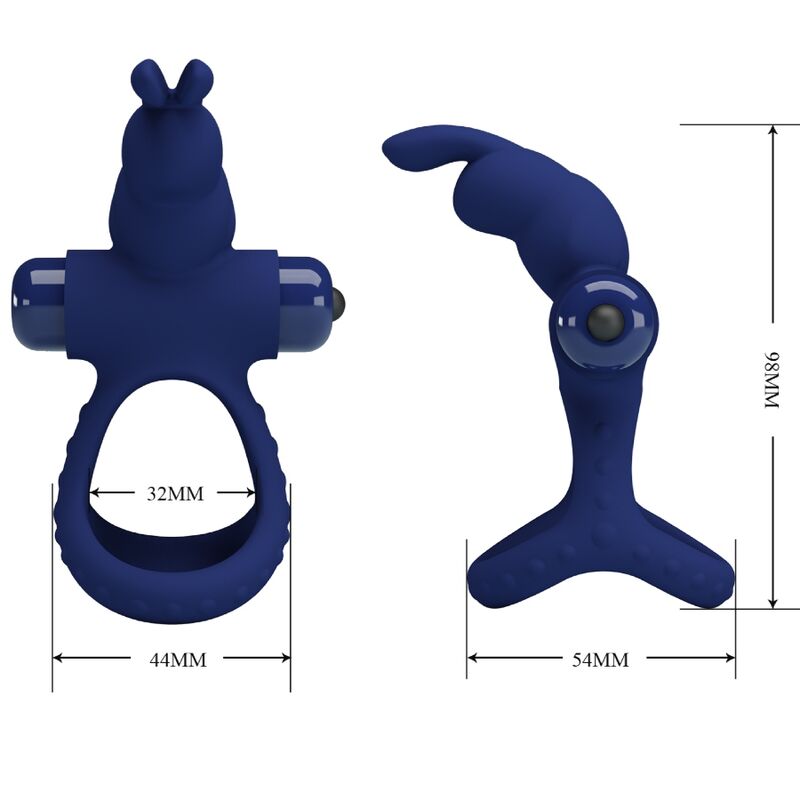 PRETTY LOVE - ANILLO VIBRADOR DOBLE LUCHITO CONEJO AZUL