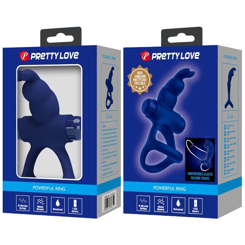 PRETTY LOVE - ANILLO VIBRADOR DOBLE LUCHITO CONEJO AZUL