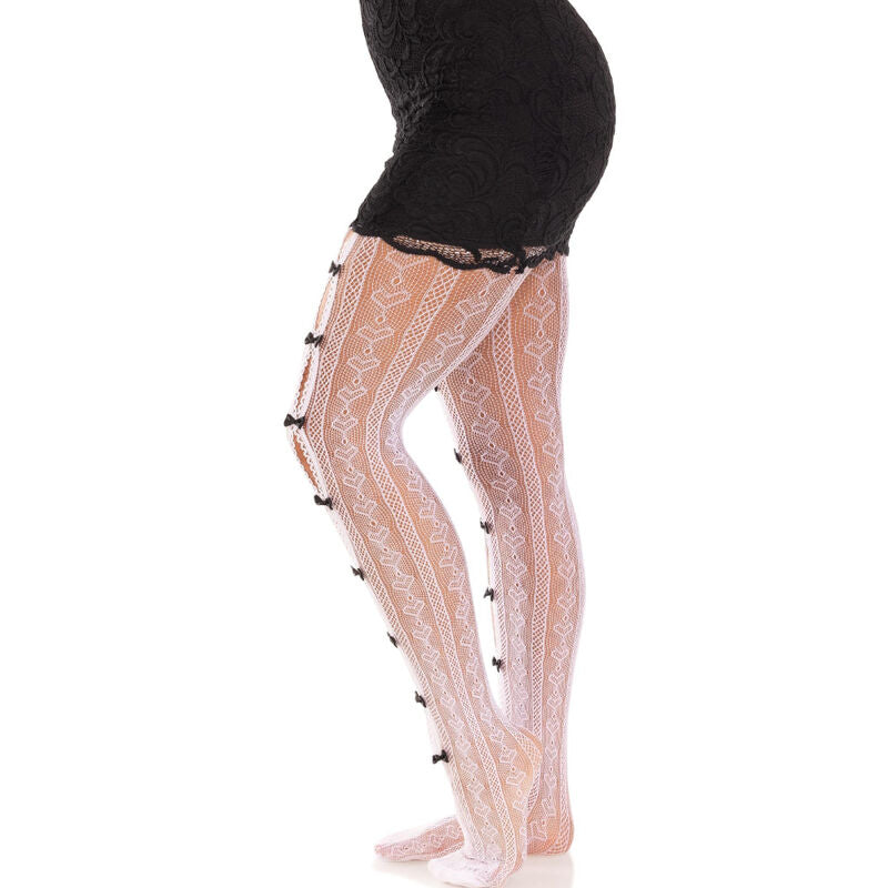 LEG AVENUE - PINK HEART & BOWS Slit Tights