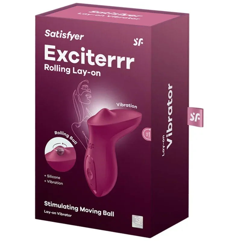 Boîte du Satisfyer Exciterrr fuchsia avec représentation du stimulateur