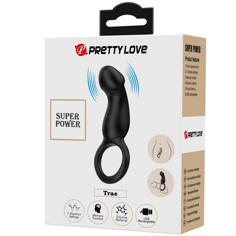 PRETTY LOVE - ANILLO VIBRADOR TRAE CON ESTIMULADOR NEGRO