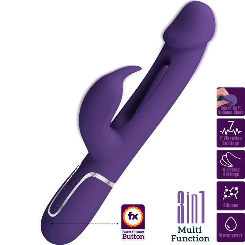 PRETTY LOVE - VIBRATEUR MULTIFONCTION 3 IN 1 KAMPAS RABBIT AVEC LANGUE VIOLET