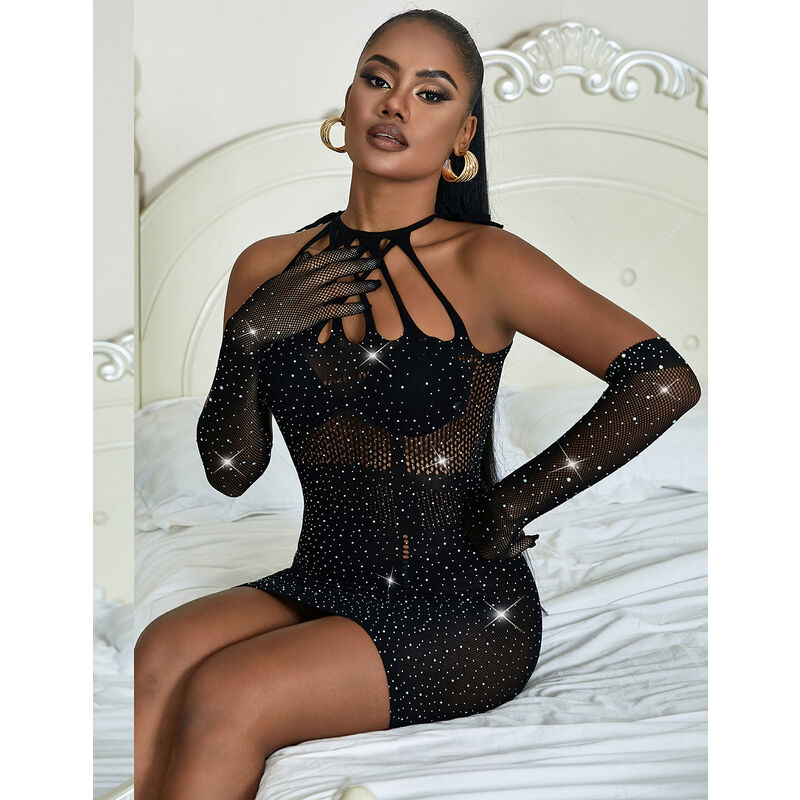 SUBBLIME - 952235 VESTIDO DE RED NEGRO CON STRASS TALLA ÚNICA
