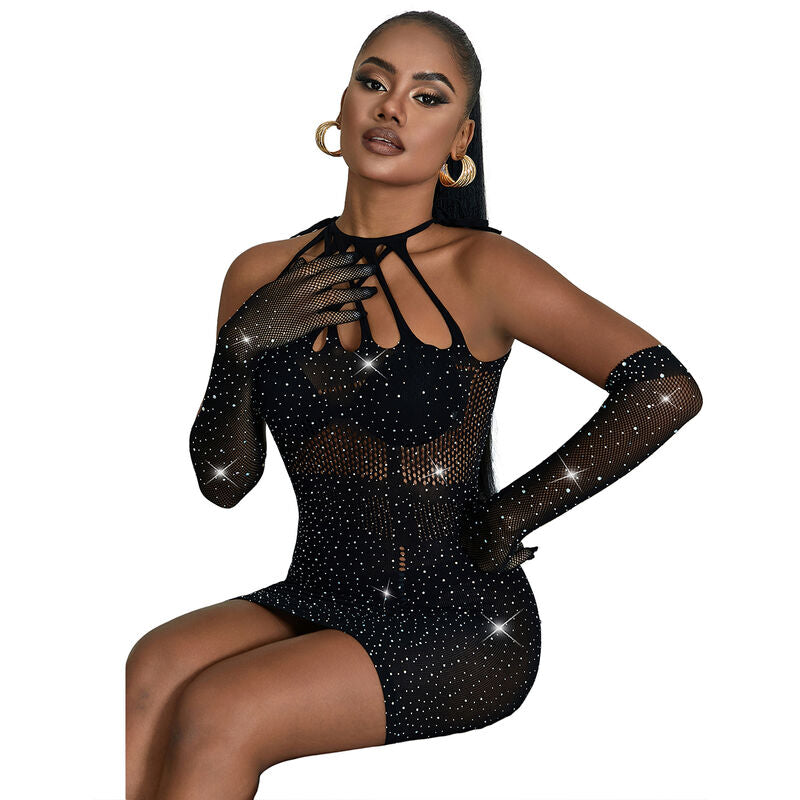 SUBBLIME - 952235 VESTIDO DE RED NEGRO CON STRASS TALLA ÚNICA