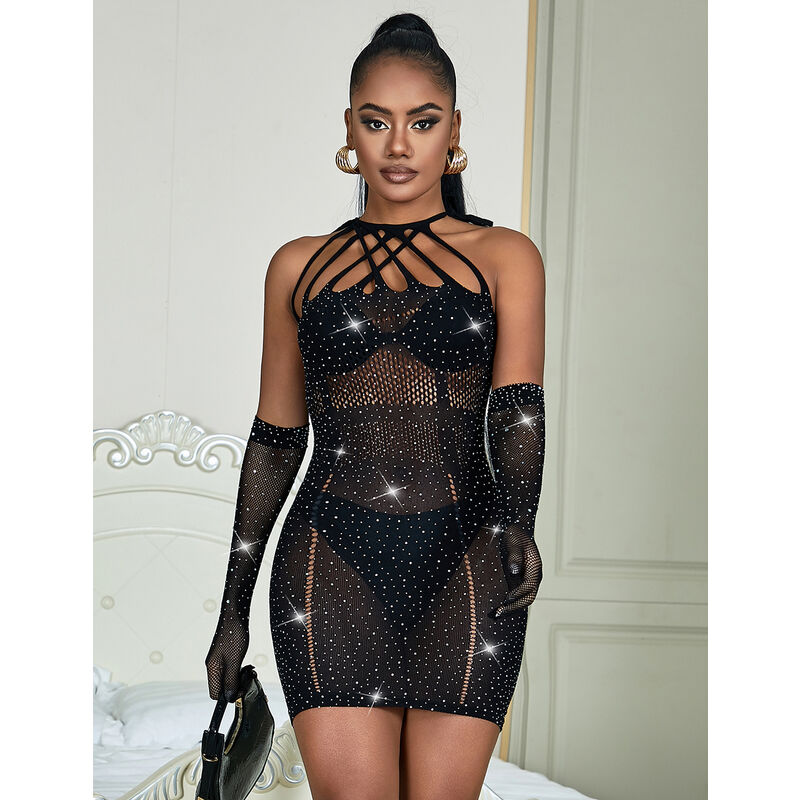 SUBBLIME - 952235 VESTIDO DE RED NEGRO CON STRASS TALLA ÚNICA