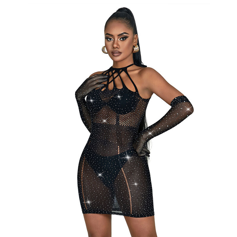 SUBBLIME - 952235 VESTIDO DE RED NEGRO CON STRASS TALLA ÚNICA