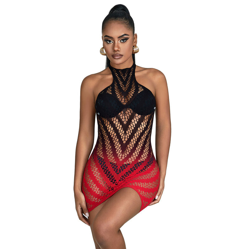 SUBBLIME - 952242 VESTIDO DE MALLA ELÁSTICA CON DEGRADADO ROJO Y NEGRO TALLA ÚNICA
