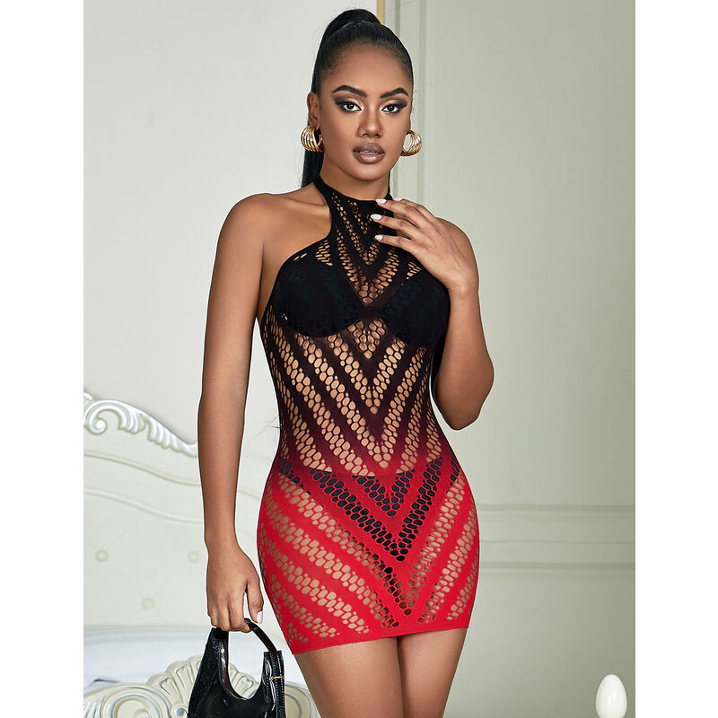 SUBBLIME - 952242 VESTIDO DE MALLA ELÁSTICA CON DEGRADADO ROJO Y NEGRO TALLA ÚNICA