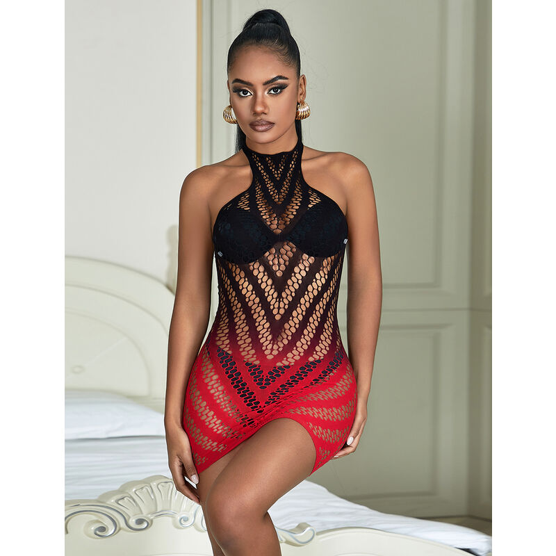 SUBBLIME - 952242 VESTIDO DE MALLA ELÁSTICA CON DEGRADADO ROJO Y NEGRO TALLA ÚNICA
